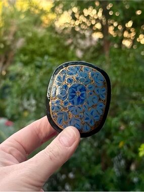 Vintage Hand-Painted Blue Floral Trinket Box